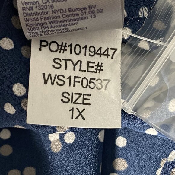 NYDJ Pintuck Pleat Back Blouse Plus Size 1X Pisco Polka Dot Blue White 3/4 Sleev - Picture 12 of 15